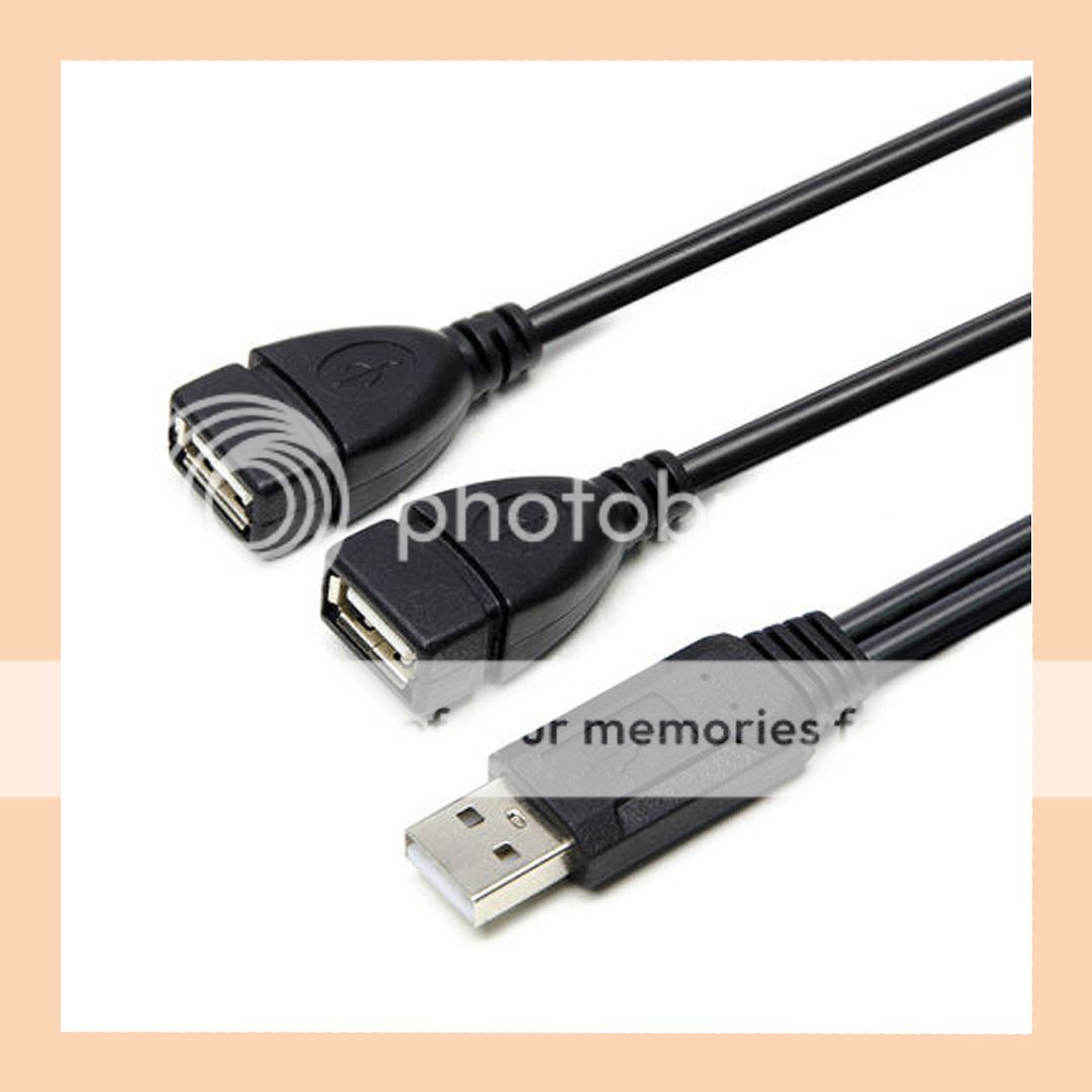 USB 2.0 Cable Splitter Female to 2 Dual Male Power Adapter Y Cord Data